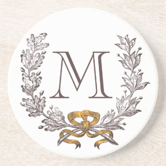 Vintage Wreath Personalised Monogram Initial Coaster