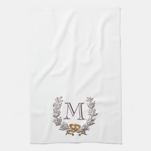 Vintage Wreath Personalised Monogram Initial Tea Towel