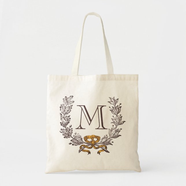 Vintage Wreath Personalised Monogram Initial Tote Bag (Front)