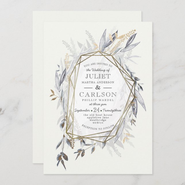 Vintage Wreath with rustic Foliage Invitation (Front/Back)
