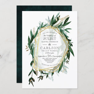Vintage Wreath with rustic Foliage Invitation