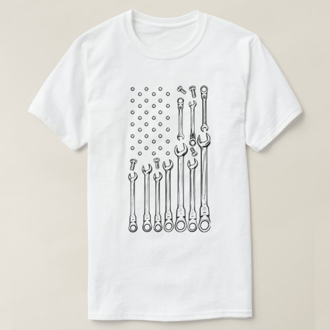 Vintage Wrench & Bolt Pattern Industrial Tool T-Shirt (Design Front)
