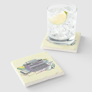 Vintage Writer’s Tools Typewriter Paper Pencil Stone Coaster