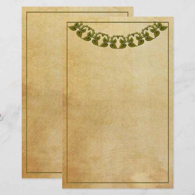 Vintage Writing Paper with Green Garland (Front/Back)