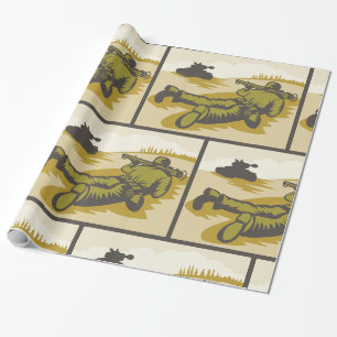 Vintage WW2 Bazooka Soldier and Tank Wrapping Paper