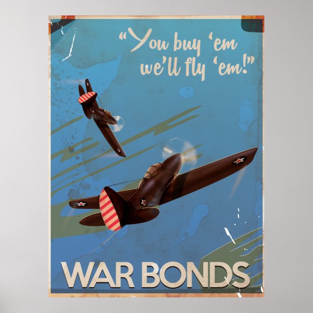 Vintage WW2 War Bonds Travel poster (Front)