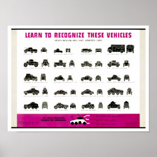Vintage WW II Armoured Vehicles Chart Poster