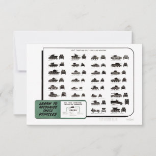 Vintage WW II Light Tanks Chart Thank You Card
