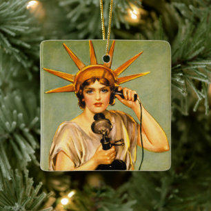 Vintage WWI Hello This Is Liberty Speaking Poster Ceramic Ornament