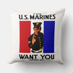 Vintage WWI Marine Recruitment Poster Cushion
