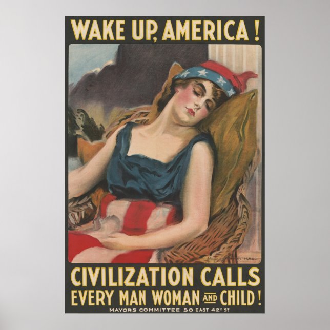 Vintage WWI Wake Up America Poster (Front)