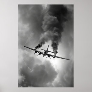 Vintage WWII B-17 Bomber in Steep Dive and Banking Poster