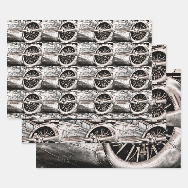 Vintage WWII era aeroplane Wrapping Paper Sheet (Set)