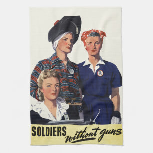 Vintage WWII Soldiers Without Guns Feminist Art Tea Towel