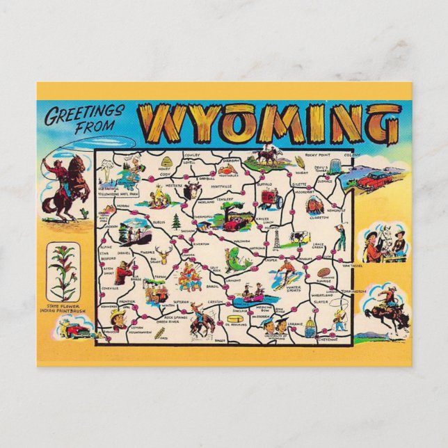 Vintage Wyoming Map Postcard (Front)