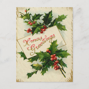 Vintage Xmas Greetings Holiday Postcard