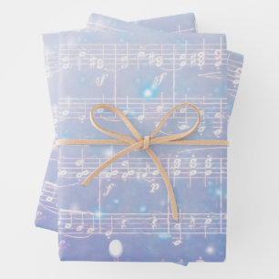 Vintage Xmas Music Background - Blue Wrapping Paper Sheet