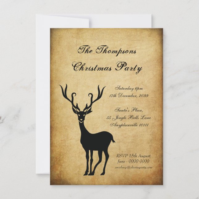 Vintage Xmas Reindeer Christmas Party Invitation (Front)