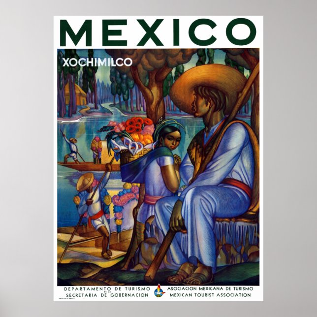 Vintage Xochimilco Mexico Travel Poster (Front)