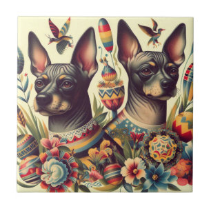 Vintage Xoloitzcuintle Illustration Ceramic Tile