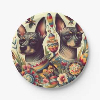 Vintage Xoloitzcuintle Illustration Paper Plate