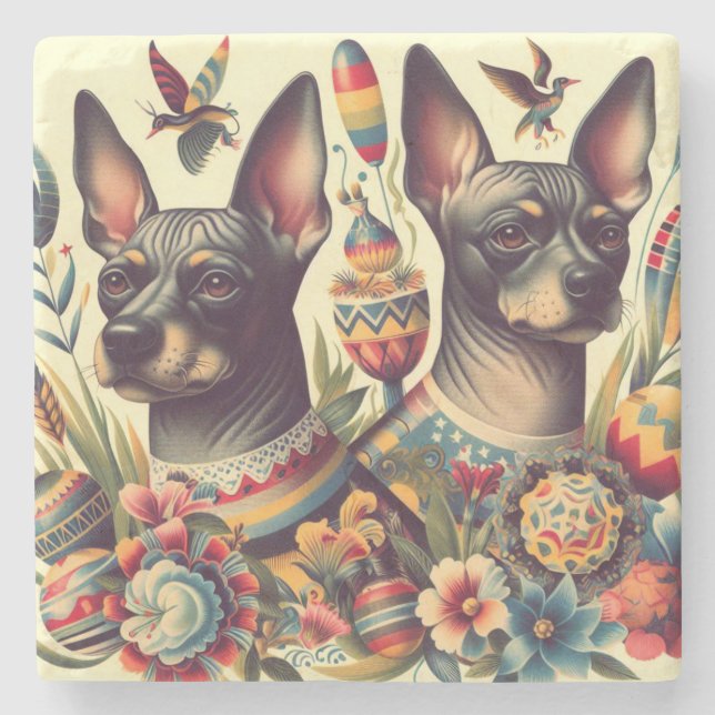 Vintage Xoloitzcuintle Illustration Stone Coaster (Front)