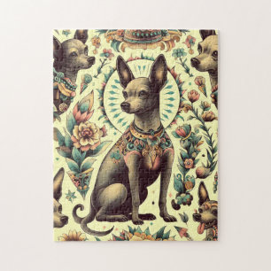 Vintage Xoloitzcuintle Seamless Jigsaw Puzzle