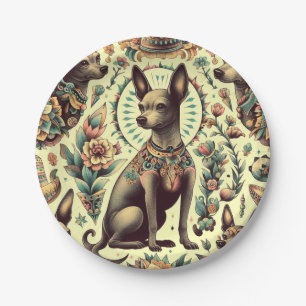 Vintage Xoloitzcuintle Seamless Paper Plate