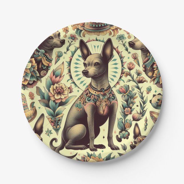 Vintage Xoloitzcuintle Seamless Paper Plate (Front)