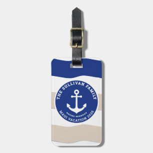 Vintage Yacht Club Navy Anchor Family Badge Travel Luggage Tag