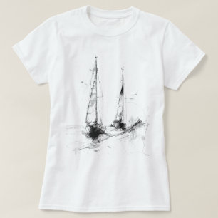 Vintage Yacht Sketch – Nautical Minimal Art T-Shirt