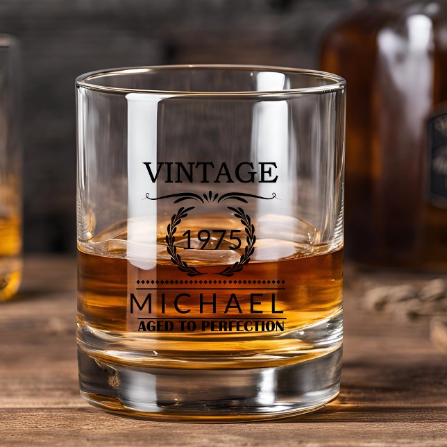 Vintage Year Milestone Name Monogram Birthday Whiskey Glass (Creator Uploaded)