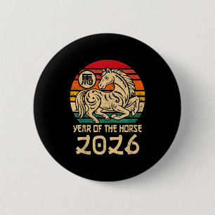 Vintage Year Of The Horse Chinese New Year 2026 Zo 6 Cm Round Badge