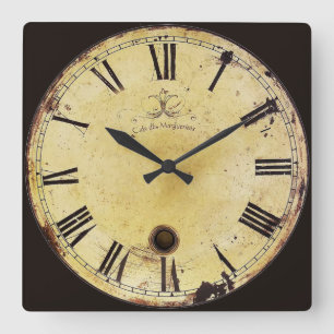 Vintage yellow and black grunge french wall clock