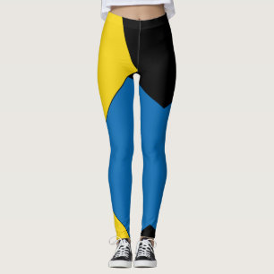 vintage yellow and Blue Abstract Colour block blac Leggings