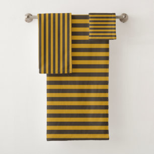 vintage yellow and brown stripes bath towel set