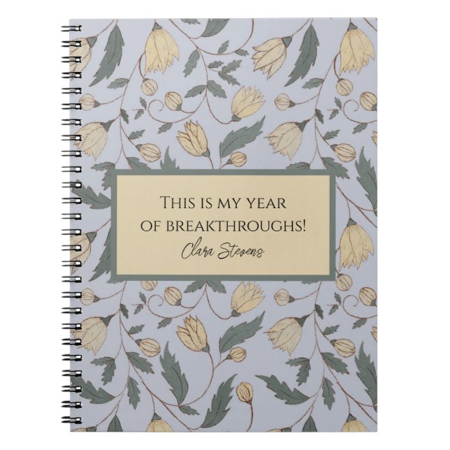 Vintage Yellow and Green Floral Pattern Notebook (Front)