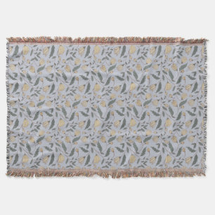 Vintage Yellow and Green Illustrated Floral Throw Blanket