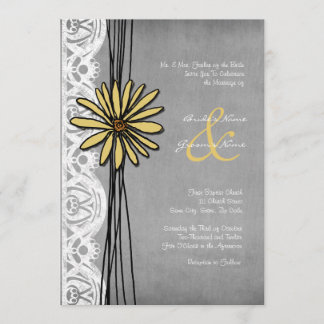 Vintage Yellow and Grey Daisy Wedding Invitation