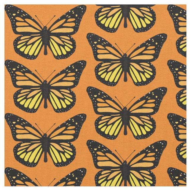 Vintage Yellow and Orange Butterfly Patterned Fabric (Close Up)