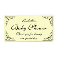 Vintage yellow baby shower water bottle labels