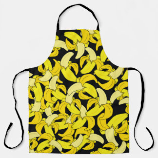 Vintage Yellow Bananas: Black Background Apron