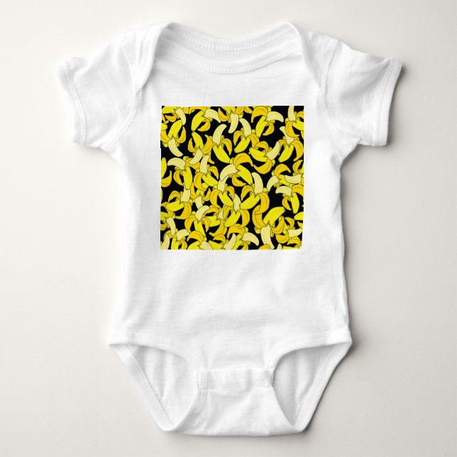 Vintage Yellow Bananas: Black Background Baby Bodysuit (Front)
