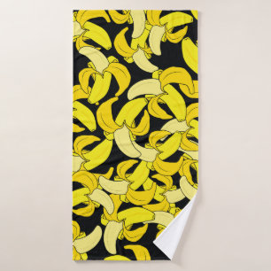 Vintage Yellow Bananas: Black Background Bath Towel