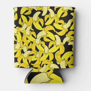 Vintage Yellow Bananas: Black Background Can Cooler