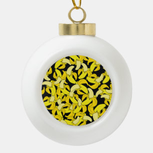 Vintage Yellow Bananas: Black Background Ceramic Ball Christmas Ornament