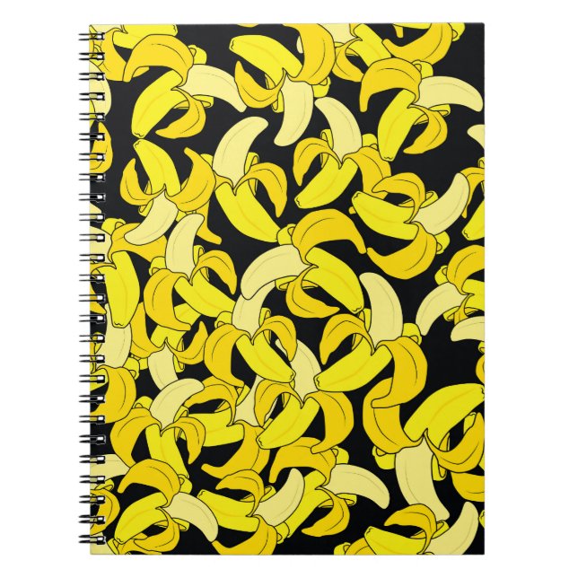 Vintage Yellow Bananas: Black Background Notebook (Front)