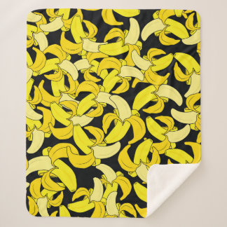 Vintage Yellow Bananas: Black Background Sherpa Blanket
