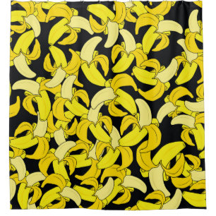Vintage Yellow Bananas: Black Background Shower Curtain