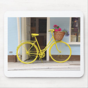 Vintage Yellow Bicycle and flower basket Mouse Pad